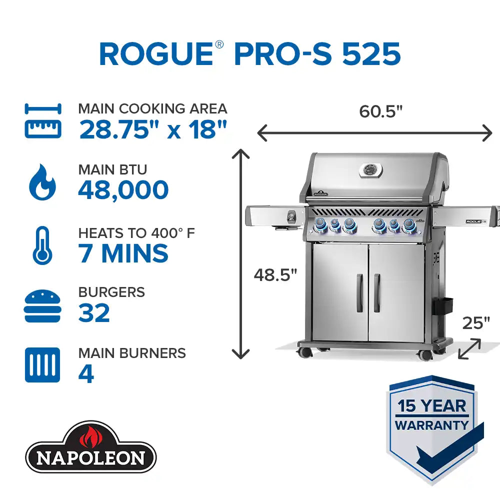 Rogue® PRO-S 525 RSIB con quemadores traseros y laterales infrarrojos - GAS LP