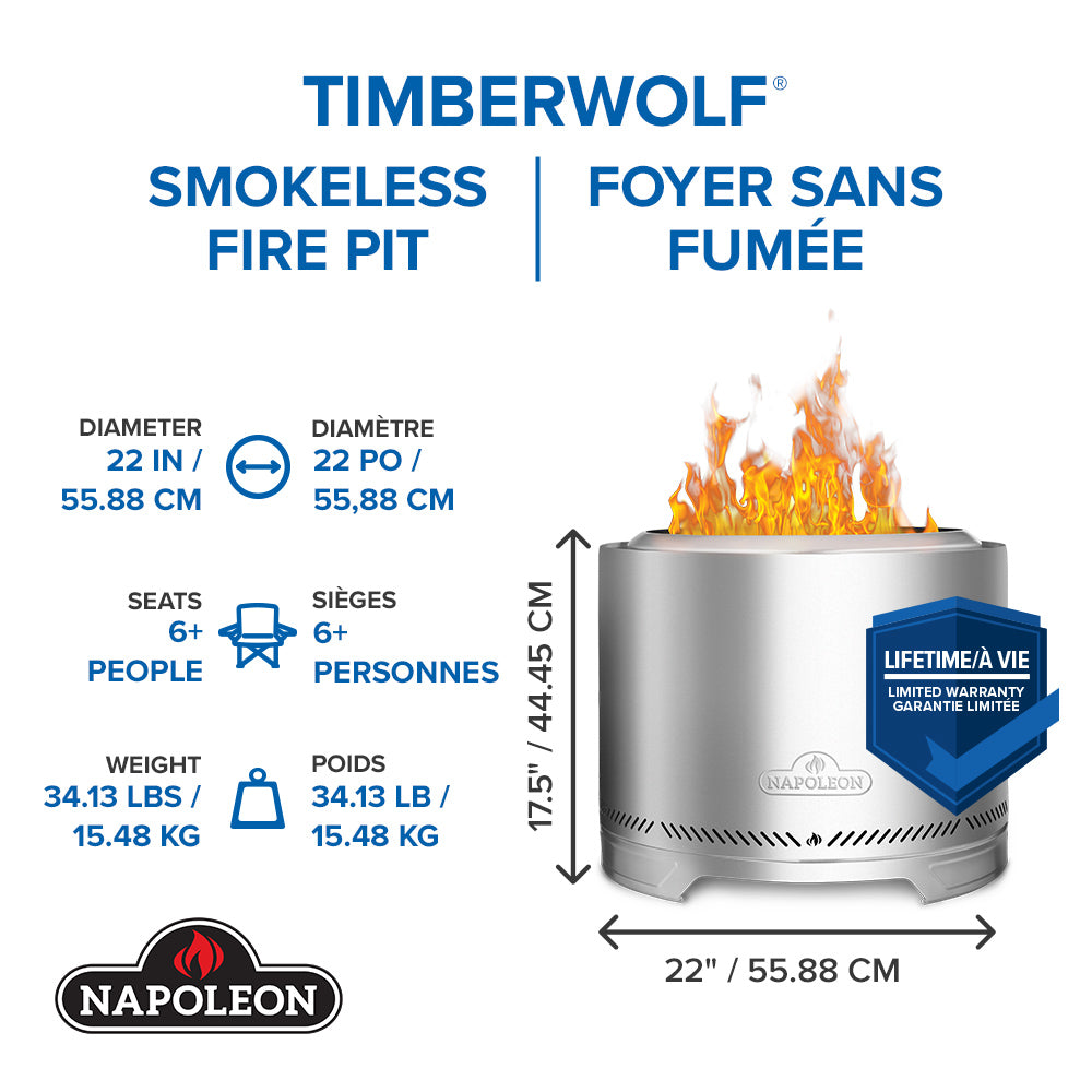 Timberwolf® Smokeless Fire Pit 22-inch, Stainless Steel