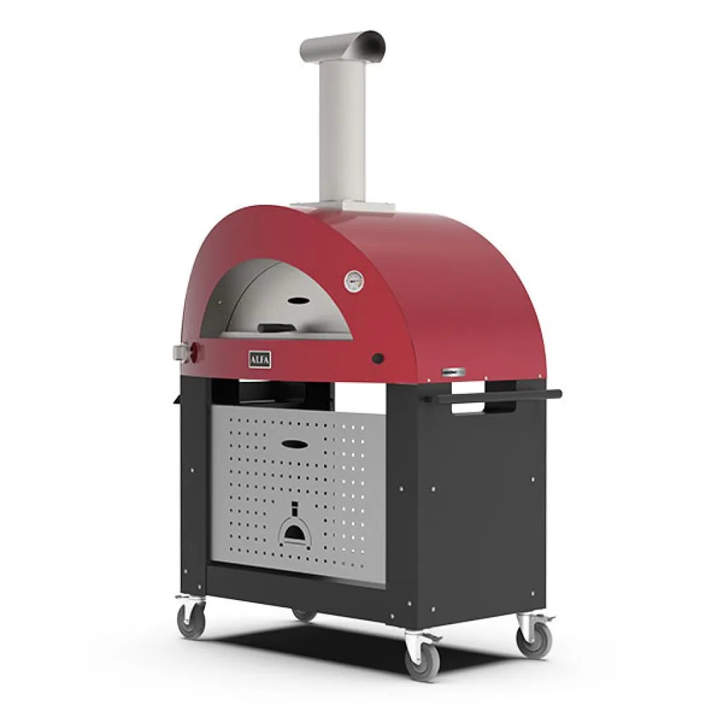 Horno para 2 Pizzas con Carrito línea Moderno Rojo