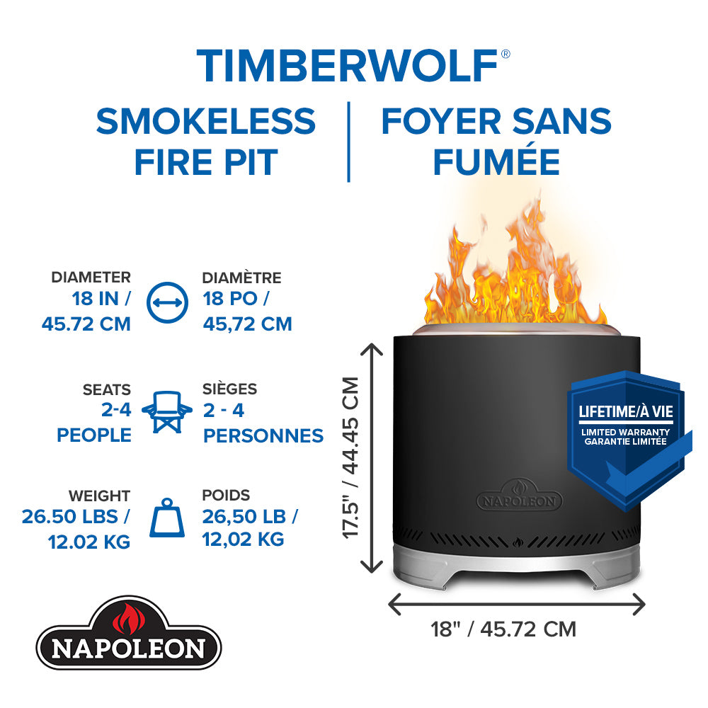 Timberwolf® Smokeless Fire Pit 18-inch, Negro Mate