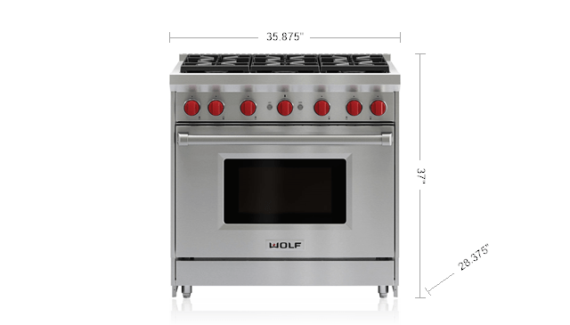 Estufa de gas WOLF de 36” - 6 quemadores - Gas LP