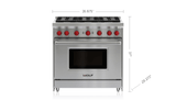 Estufa de gas WOLF de 36” - 6 quemadores - Gas LP