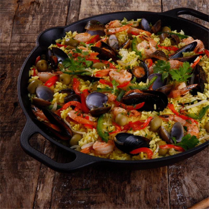 Sartén Tipo Paella de Hierro Fundido Esmaltado (33 cm)